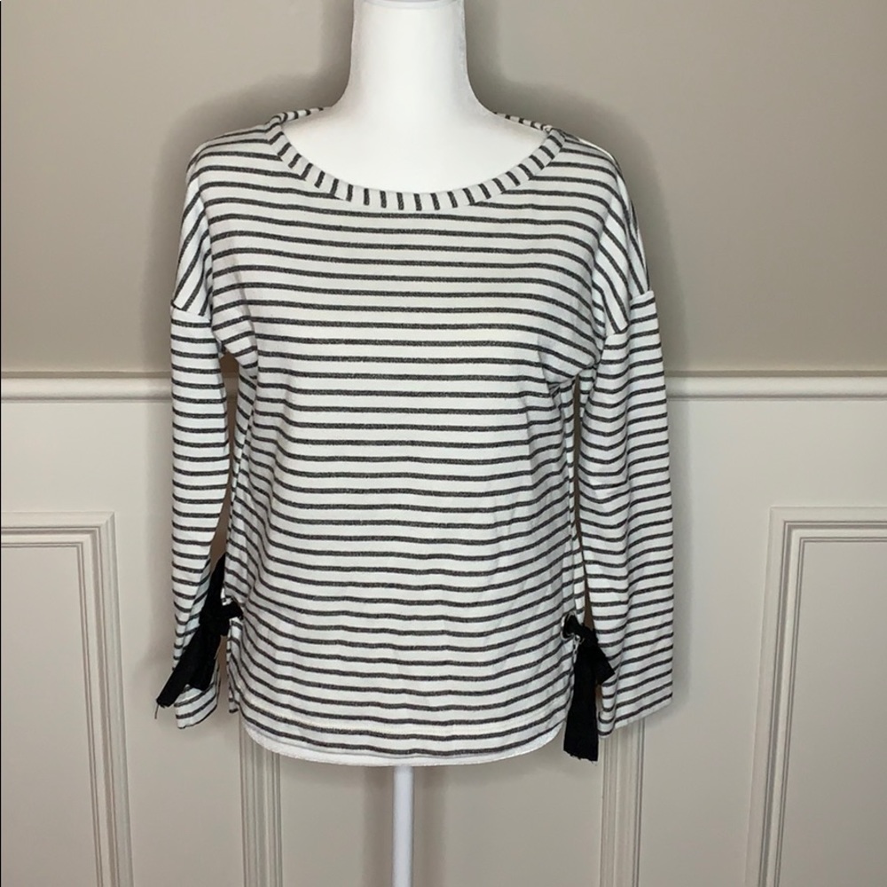 Charcoal and White Striped Side-Tie Sweatshirt